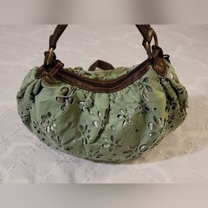 VINTAGE Kenzie Green and Metalic Flower Pattern Hobo Crossbody Bag /Shoulder Bag